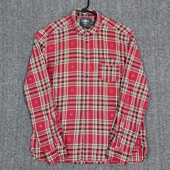H&M LOGG Shirt Mens Large Red Plaid Flannel Long Sleeve Button Up Outdoor Casual - Picture 1 of 13